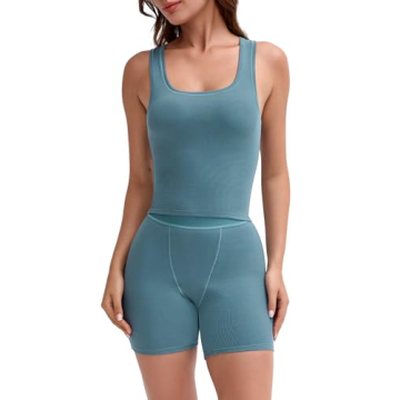 2 Piece Workout Casual Tank Cotton Rib Sets For Women, Matching Cute Comfortable Outfits Athletic Tr...