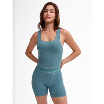 Trendy 2 Piece Workout Casual Tank Cotton Rib Sets