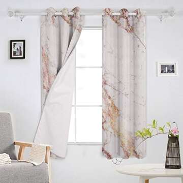 LOVE HOME DAY Window Curtains Treatments 2 Panels Set, Marble Stone Privacy Drapes Curtain for Bedroom Living Room Sliding Glass Door Decor Elegant Rose Gold 40×63in×2