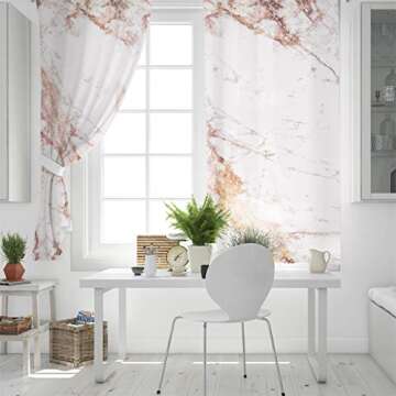 LOVE HOME DAY Window Curtains Treatments 2 Panels Set, Marble Stone Privacy Drapes Curtain for Bedroom Living Room Sliding Glass Door Decor Elegant Rose Gold 40×63in×2