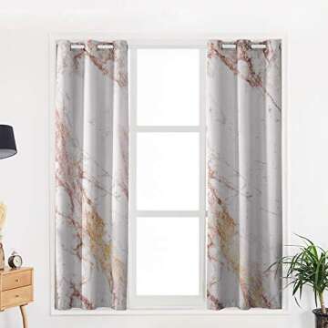 LOVE HOME DAY Window Curtains Treatments 2 Panels Set, Marble Stone Privacy Drapes Curtain for Bedroom Living Room Sliding Glass Door Decor Elegant Rose Gold 40×63in×2