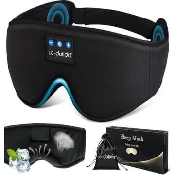 LC-dolida Sleep Mask Bluetooth Headphones Weighted Sleeping Mask 3D Eye Mask Pressure Relief Night Sleep Eye Mask Music Sleeping Headphones for Side Sleepers