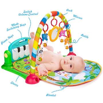 UNIH Baby Gym Play Mat and Play Piano Gym with Tummy Time Mat, Musical Light Activity Center for Infants Toddlers, Chrismas Birthday Toy Play Mat for Newborn