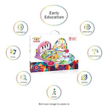 UNIH Baby Gym Play Mat and Play Piano Gym with Tummy Time Mat, Musical Light Activity Center for Infants Toddlers, Chrismas Birthday Toy Play Mat for Newborn