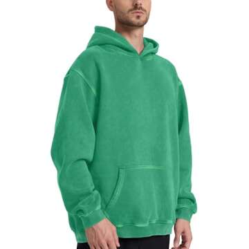 Hatant Oversized Hoodie Sweatshirts for Men Couples Heavyweight Hoodies Pullover Vintage Mens Acid Wash Sweaters Hoodies with Pocket Men's Fashion Hoodies Sweatshirts 2025 Sap green-XL