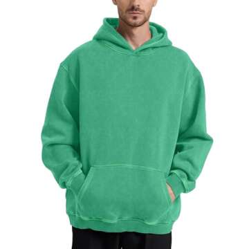 Hatant Oversized Hoodie Sweatshirts for Men Couples Heavyweight Hoodies Pullover Vintage Mens Acid Wash Sweaters Hoodies with Pocket Men's Fashion Hoodies Sweatshirts 2025 Sap green-XL