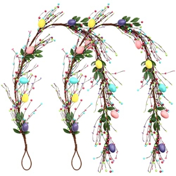 2 Pieces 6 ft Artificial Easter Egg and Berry Garland Spring Vine Colored Easter Egg Garland for Art...