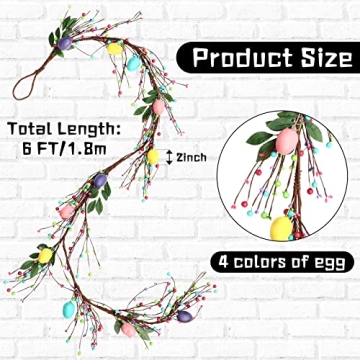 2 Pieces 6 ft Artificial Easter Egg and Berry Garland Spring Vine Colored Easter Egg Garland for Artificial Easter Egg and Berry Garland with Leaves for Tree Fireplace Arch Home Table Decorations