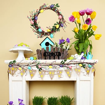 2 Pieces 6 ft Artificial Easter Egg and Berry Garland Spring Vine Colored Easter Egg Garland for Artificial Easter Egg and Berry Garland with Leaves for Tree Fireplace Arch Home Table Decorations