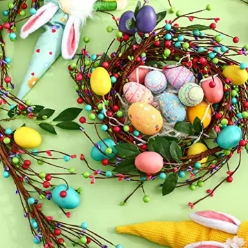 2 Pieces 6 ft Artificial Easter Egg and Berry Garland Spring Vine Colored Easter Egg Garland for Artificial Easter Egg and Berry Garland with Leaves for Tree Fireplace Arch Home Table Decorations