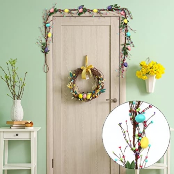 2 Pieces 6 ft Artificial Easter Egg and Berry Garland Spring Vine Colored Easter Egg Garland for Artificial Easter Egg and Berry Garland with Leaves for Tree Fireplace Arch Home Table Decorations