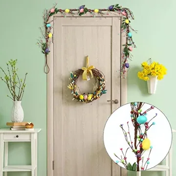 2 Pieces 6 ft Artificial Easter Egg and Berry Garland Spring Vine Colored Easter Egg Garland for Artificial Easter Egg and Berry Garland with Leaves for Tree Fireplace Arch Home Table Decorations