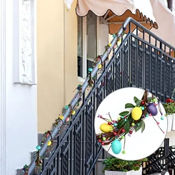 2 Pieces 6 ft Artificial Easter Egg and Berry Garland Spring Vine Colored Easter Egg Garland for Artificial Easter Egg and Berry Garland with Leaves for Tree Fireplace Arch Home Table Decorations