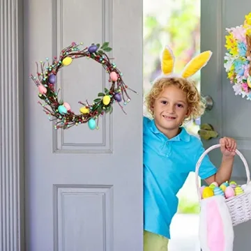 2 Pieces 6 ft Artificial Easter Egg and Berry Garland Spring Vine Colored Easter Egg Garland for Artificial Easter Egg and Berry Garland with Leaves for Tree Fireplace Arch Home Table Decorations