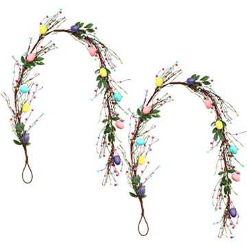 2 Pieces 6 ft Artificial Easter Egg and Berry Garland Spring Vine Colored Easter Egg Garland for Artificial Easter Egg and Berry Garland with Leaves for Tree Fireplace Arch Home Table Decorations