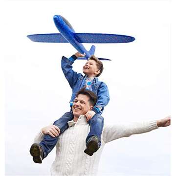 BooTaa 2 Pack Airplane Toys, 17.5" Large Throwing Foam Plane, 2 Flight Mode Glider, Flying Toy for Kids, Birthday Gifts for 3 4 5 6 7 8 9 10 11 12 Year Old Boys Girls, Outdoor Sport Toys Party Favors