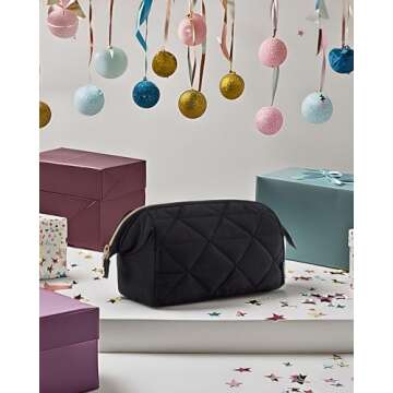 BAGSMART Makeup Bag Travel Makeup Bag, Cute Puffy Make Up Bag, Wide-open Cosmetic Bags for Women, Sm...