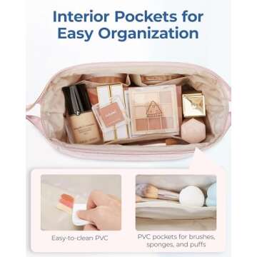 BAGSMART Makeup Bag Travel Makeup Bag, Cute Puffy Make Up Bag, Wide-open Cosmetic Bags for Women, Small Makeup Pouch for Travel Essentials Toiletries Accessories (Black)