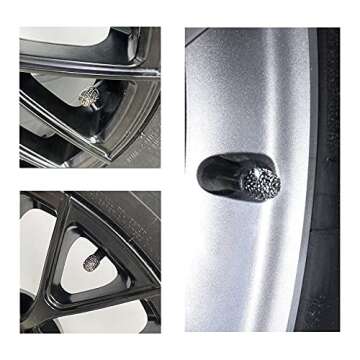 JUSTTOP 4 Pack Handmade Crystal Rhinestone Car Tire Valve Stem Caps, Car Wheel Tire Valve, Attractive Dustproof Bling Car Accessories, Universal for Cars, Trucks and Motorcycles-Glossy Black