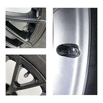 JUSTTOP 4 Pack Handmade Crystal Rhinestone Car Tire Valve Stem Caps, Car Wheel Tire Valve, Attractive Dustproof Bling Car Accessories, Universal for Cars, Trucks and Motorcycles-Glossy Black