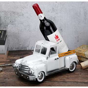 FJJBSD Farmhouse White Truck Decor, Vintage Metal Truck Decor,Rustic Outdoor/Indoor Pickup Truck Pla...