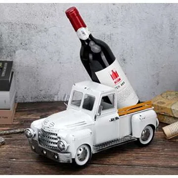 FJJBSD Farmhouse White Truck Decor, Vintage Metal Truck Decor,Rustic Outdoor/Indoor Pickup Truck Pla...