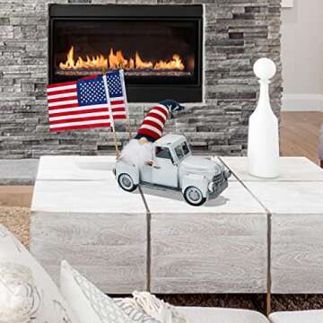 FJJBSD Farmhouse White Truck Decor, Vintage Metal Truck Decor,Rustic Outdoor/Indoor Pickup Truck Planter,Decorative Tabletop Storage, Farm Table Trucks Decor, Car Model Gift