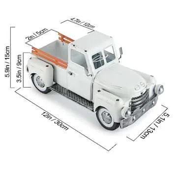 FJJBSD Farmhouse White Truck Decor, Vintage Metal Truck Decor,Rustic Outdoor/Indoor Pickup Truck Planter,Decorative Tabletop Storage, Farm Table Trucks Decor, Car Model Gift