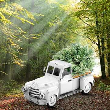 FJJBSD Farmhouse White Truck Decor, Vintage Metal Truck Decor,Rustic Outdoor/Indoor Pickup Truck Planter,Decorative Tabletop Storage, Farm Table Trucks Decor, Car Model Gift