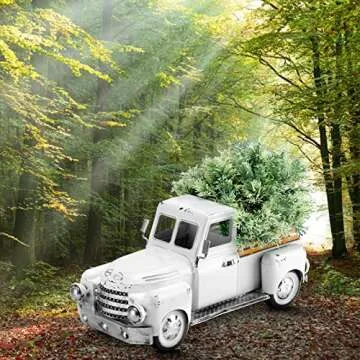 FJJBSD Farmhouse White Truck Decor, Vintage Metal Truck Decor,Rustic Outdoor/Indoor Pickup Truck Planter,Decorative Tabletop Storage, Farm Table Trucks Decor, Car Model Gift