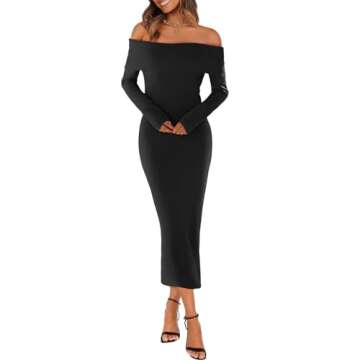 MEROKEETY Winter Off Shoulder Bodycon Sweater Dress - Elegant Cocktail Midi Dress