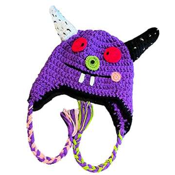 Ypser Adult Viking Knit Hat Wool Bull Horn Monster Crochet Beanie Cap Handmade Beanie Hat