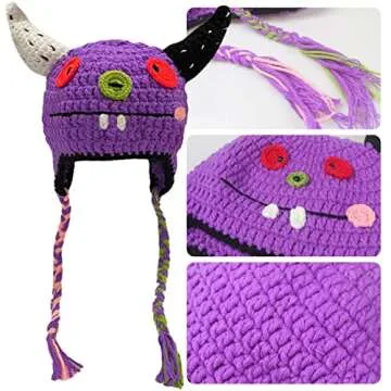 Ypser Adult Viking Knit Hat Wool Bull Horn Monster Crochet Beanie Cap Handmade Beanie Hat