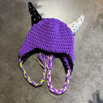Ypser Adult Viking Knit Hat Wool Bull Horn Monster Crochet Beanie Cap Handmade Beanie Hat