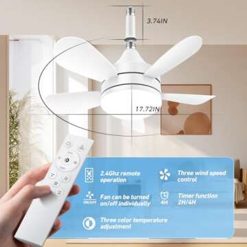 PBLALA Socket Fan Light E26/E27 Base with Remote Control,Adjustable speeds/Ceiling Fan Light,2H/4H T...