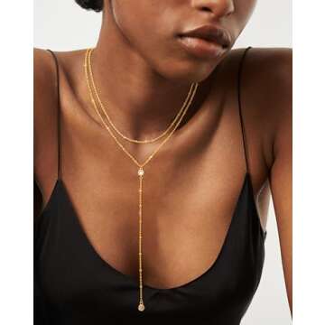 FAONDU Gold Long Layered Y Necklace for Women Jewelry