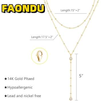 FAONDU Gold Long Layered Y Necklace for Women Jewelry