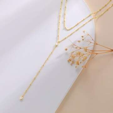 FAONDU Gold Long Layered Y Necklace for Women Jewelry