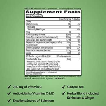 Airborne Vitamin C 750mg (per serving) - Plus Probiotic Gummies (42 count in a bottle), Gluten-Free Immune Support Supplement With Vitamins A C E, Selenium, Echinacea, Ginger, Antioxidants