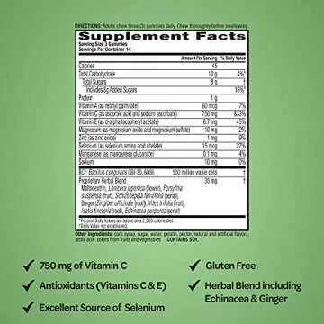 Airborne Vitamin C 750mg (per serving) - Plus Probiotic Gummies (42 count in a bottle), Gluten-Free Immune Support Supplement With Vitamins A C E, Selenium, Echinacea, Ginger, Antioxidants