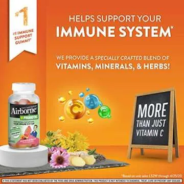 Airborne Vitamin C 750mg (per serving) - Plus Probiotic Gummies (42 count in a bottle), Gluten-Free Immune Support Supplement With Vitamins A C E, Selenium, Echinacea, Ginger, Antioxidants