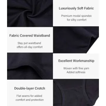 wirarpa Women's Modal Underwear Soft High Waist Briefs Ladies Panties Black Medium