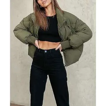 Gihuo Stylish Women's Winter Cropped Puffer Jacket