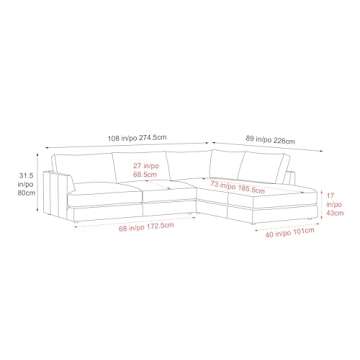 Valencia Serena 108" Cognac Leather Sectional Sofa for Living Room