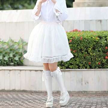 Sintege 4 Pairs Knee Bow High Bow Girl Socks Girl Cotton Socks School White Frilly over Knee Stockin...