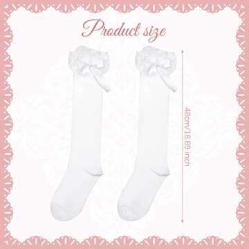 Sintege 4 Pairs Knee Bow High Bow Girl Socks Girl Cotton Socks School White Frilly over Knee Stockings Lace Ruffle Trim Socks(Classic)