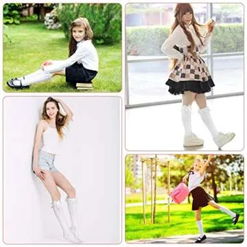 Sintege Knee Bow High Girl Socks - Cute Cotton Ruffle Stockings