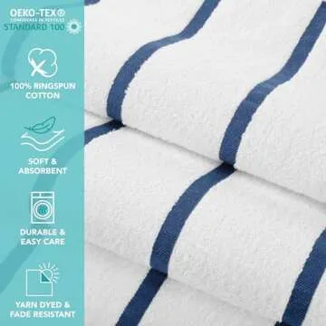 Arkwright Las Rayas Striped Beach Towel - Pack of 4 - Soft Plush Quick Dry White Cotton Terry Towels Set for Pool, Swim, and Hot Tub, 480 GSM Thick & Absorbent, 30 x 60 in, Navy