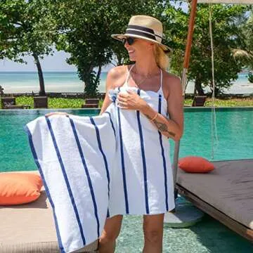 Arkwright Las Rayas Striped Beach Towel - Pack of 4 - Soft Plush Quick Dry White Cotton Terry Towels Set for Pool, Swim, and Hot Tub, 480 GSM Thick & Absorbent, 30 x 60 in, Navy