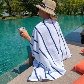 Arkwright Las Rayas Striped Beach Towel - Pack of 4 - Soft Plush Quick Dry White Cotton Terry Towels Set for Pool, Swim, and Hot Tub, 480 GSM Thick & Absorbent, 30 x 60 in, Navy